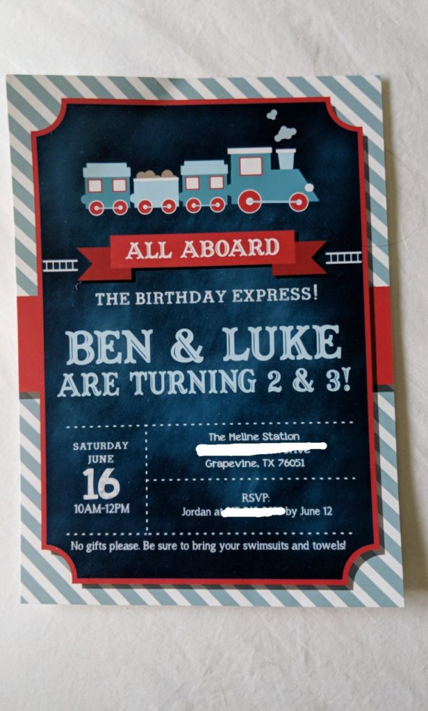 boys train party invitation, etsy custom made